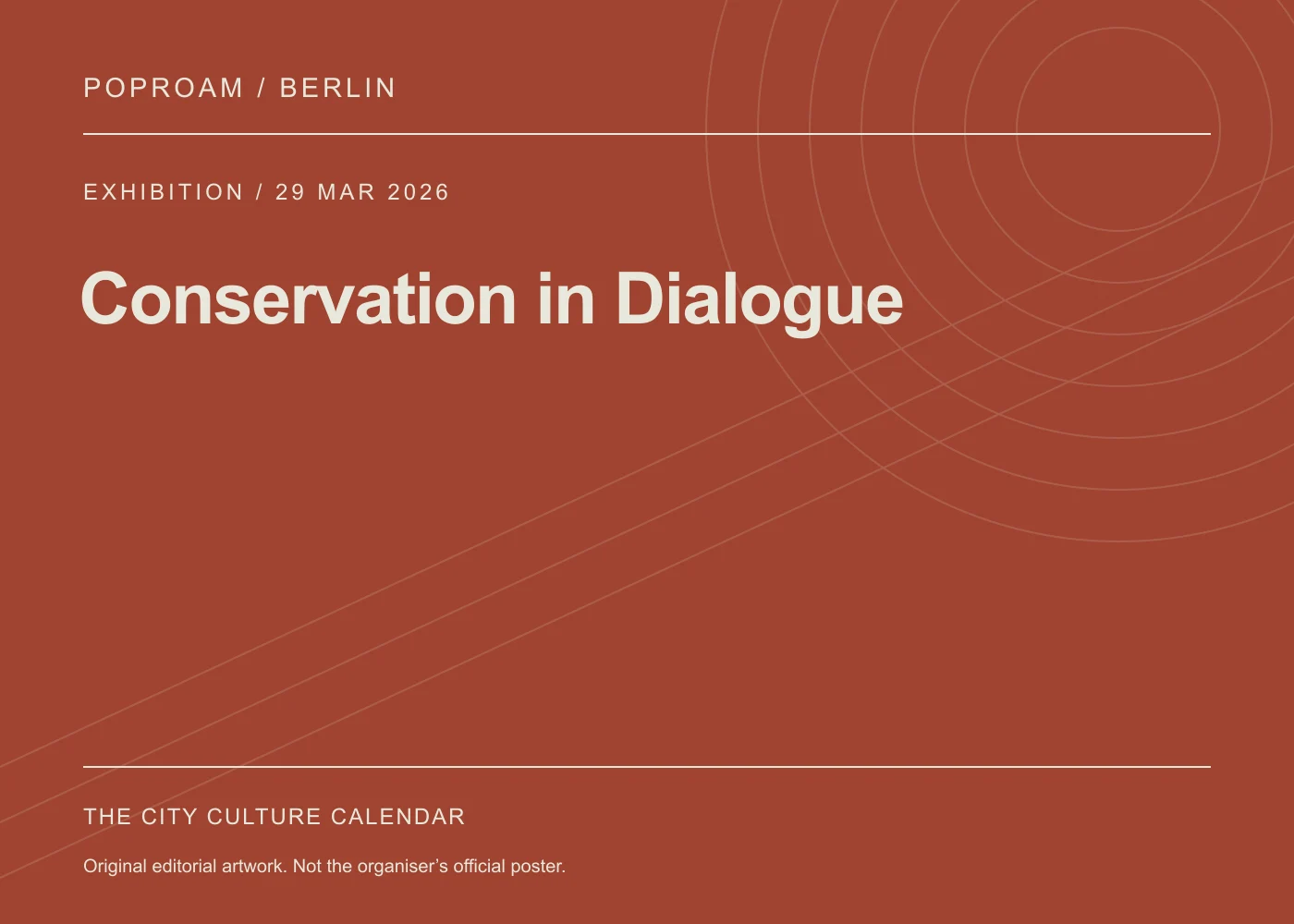 Original editorial programme artwork for Conservation in Dialogue. This is not the organiser’s official poster.