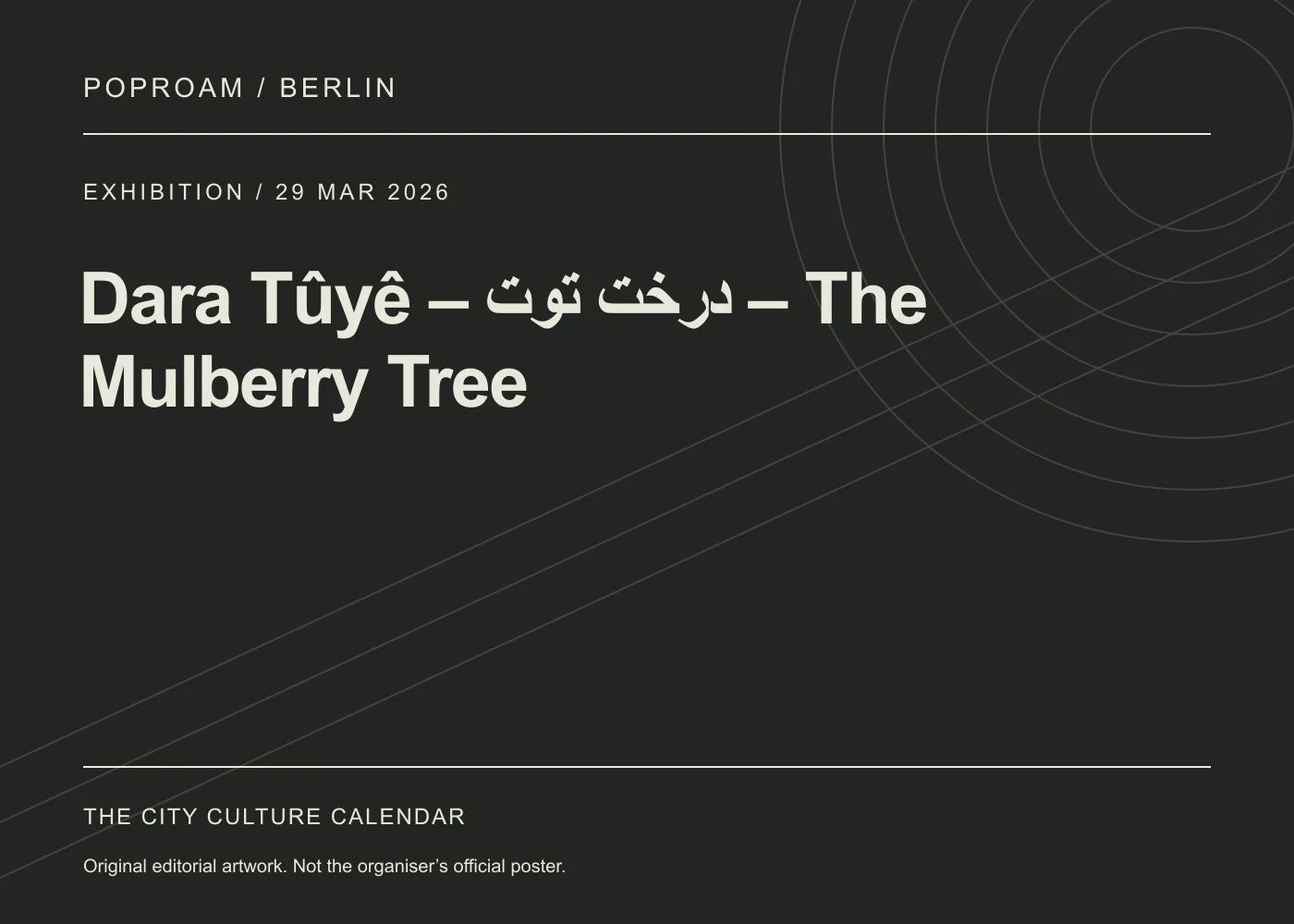 Original editorial programme artwork for Dara Tûyê – درخت توت – The Mulberry Tree. This is not the organiser’s official poster.