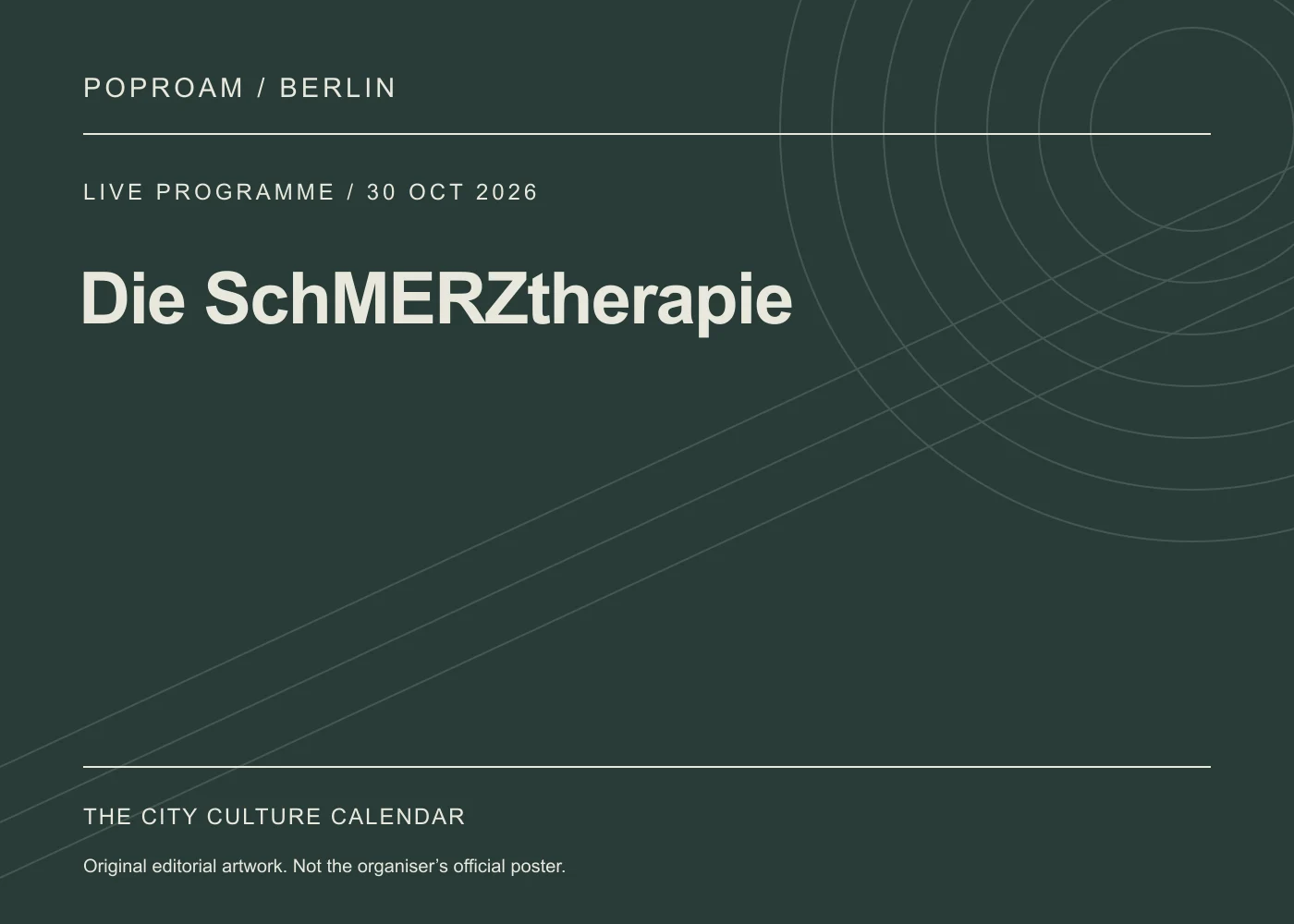 Original editorial programme artwork for Die SchMERZtherapie. This is not the organiser’s official poster.