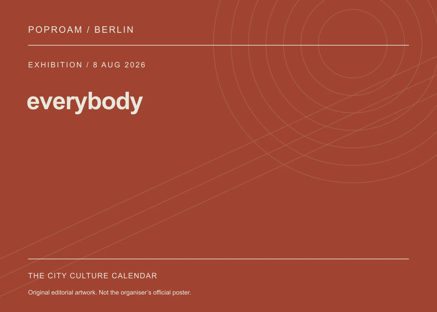 Original editorial programme artwork for everybody. This is not the organiser’s official poster.