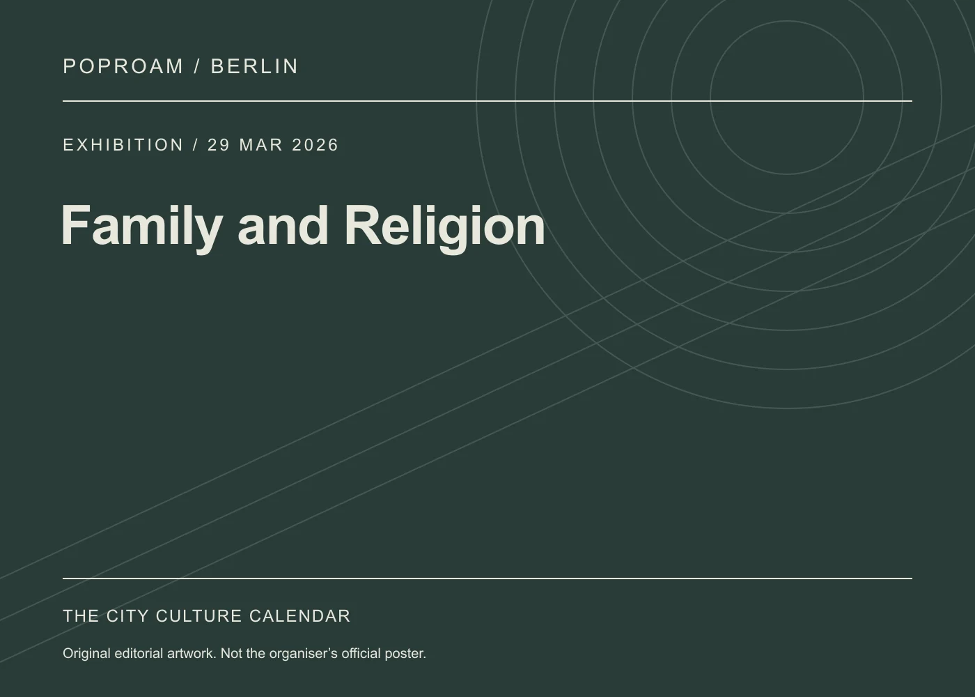 Original editorial programme artwork for Family and Religion. This is not the organiser’s official poster.
