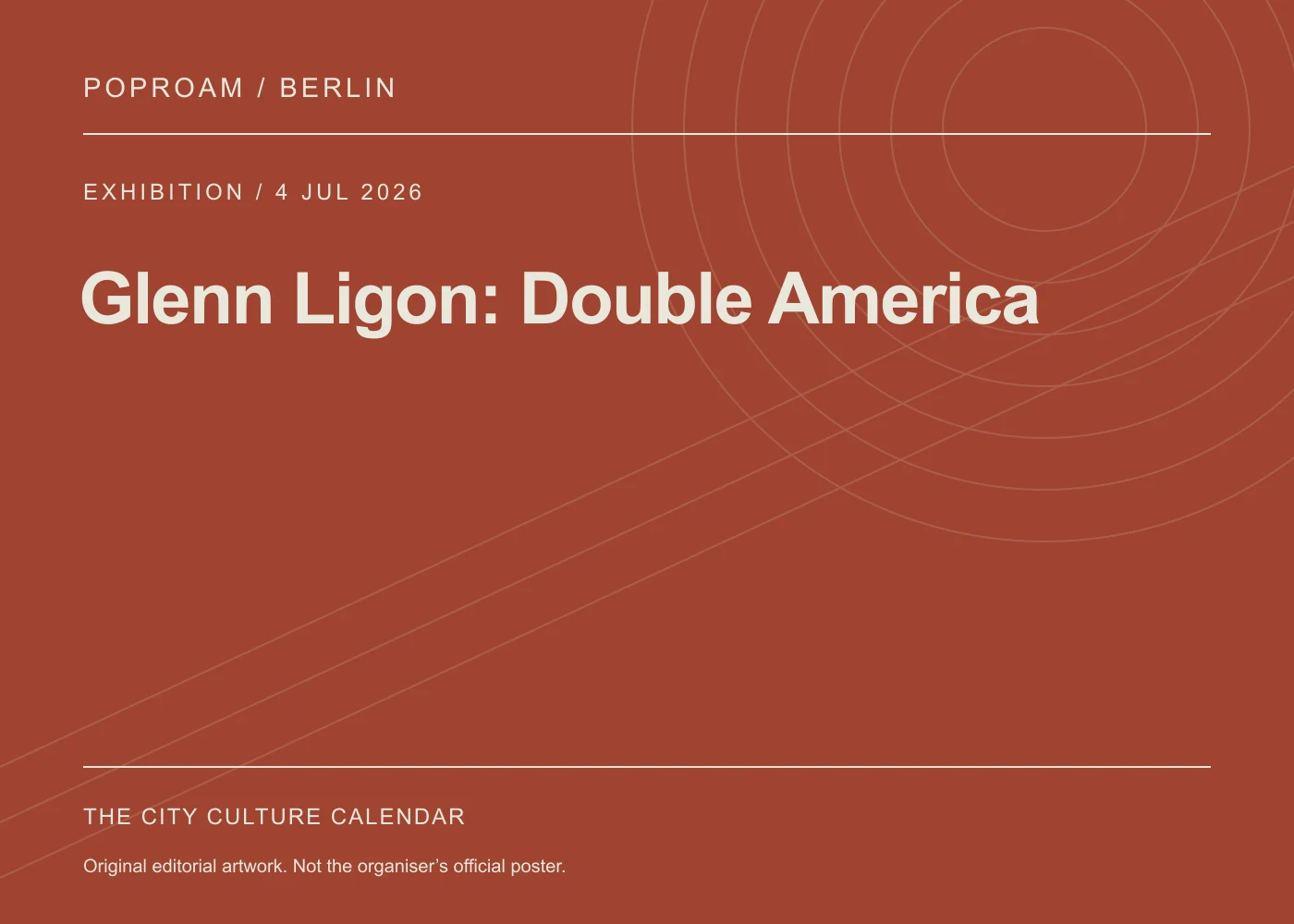 Original editorial programme artwork for Glenn Ligon: Double America. This is not the organiser’s official poster.