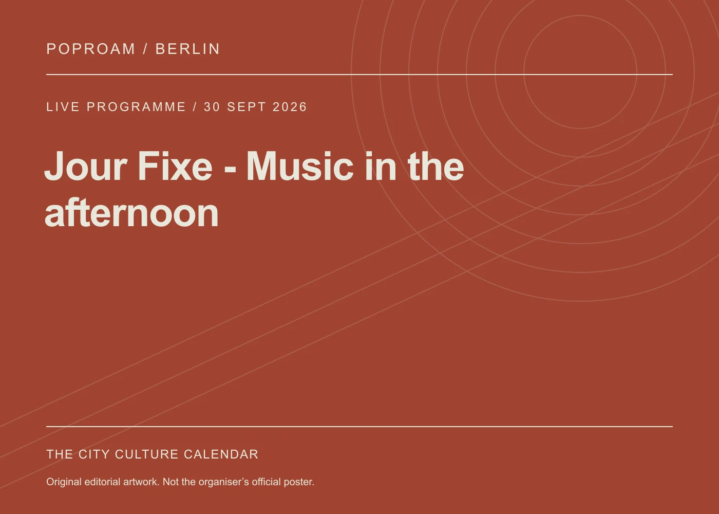 Original editorial programme artwork for Jour Fixe - Music in the afternoon. This is not the organiser’s official poster.