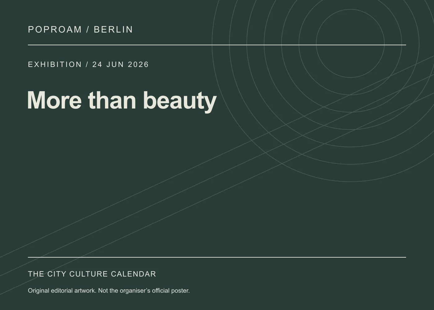 Original editorial programme artwork for More than beauty. This is not the organiser’s official poster.
