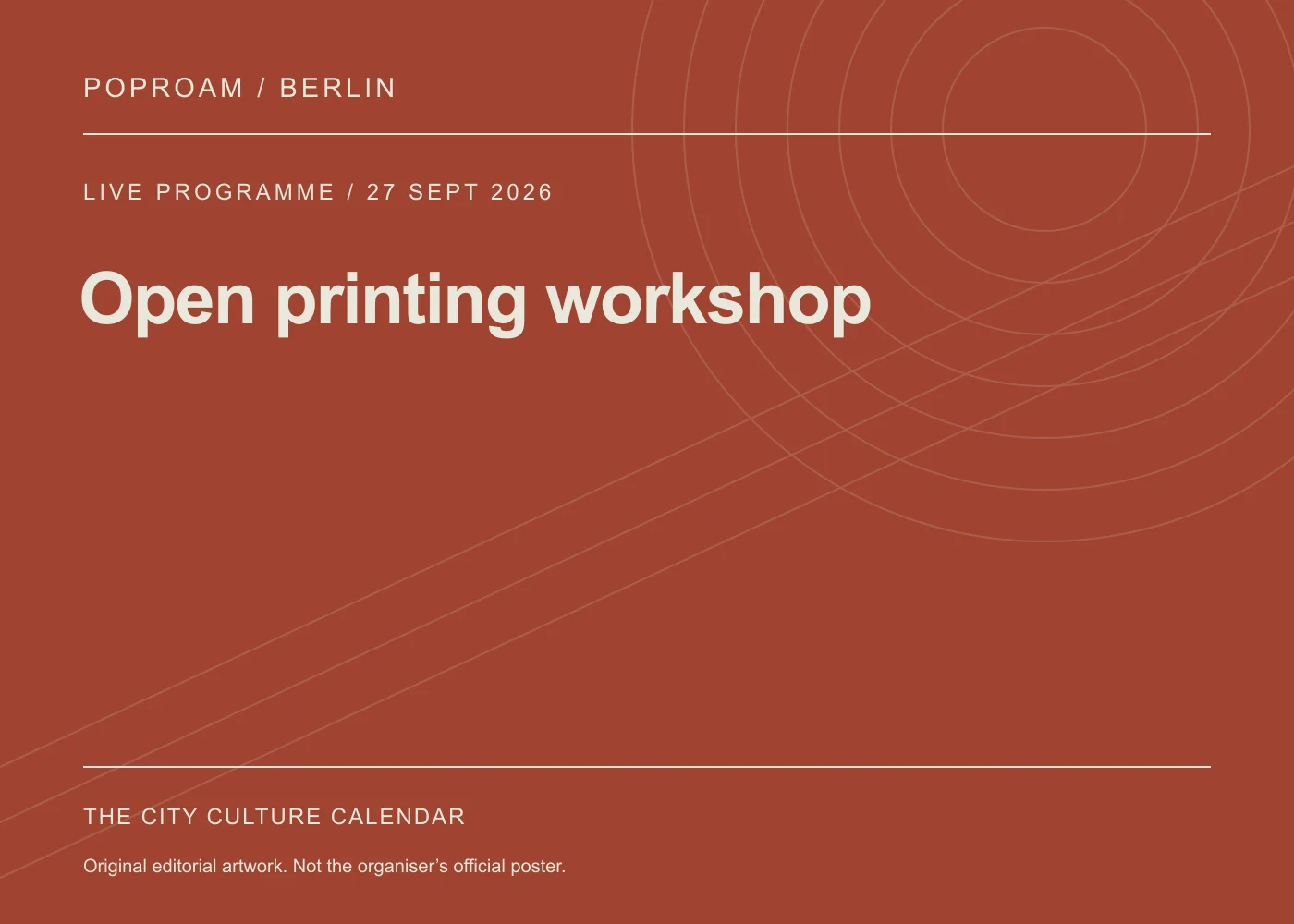 Original editorial programme artwork for Open printing workshop. This is not the organiser’s official poster.
