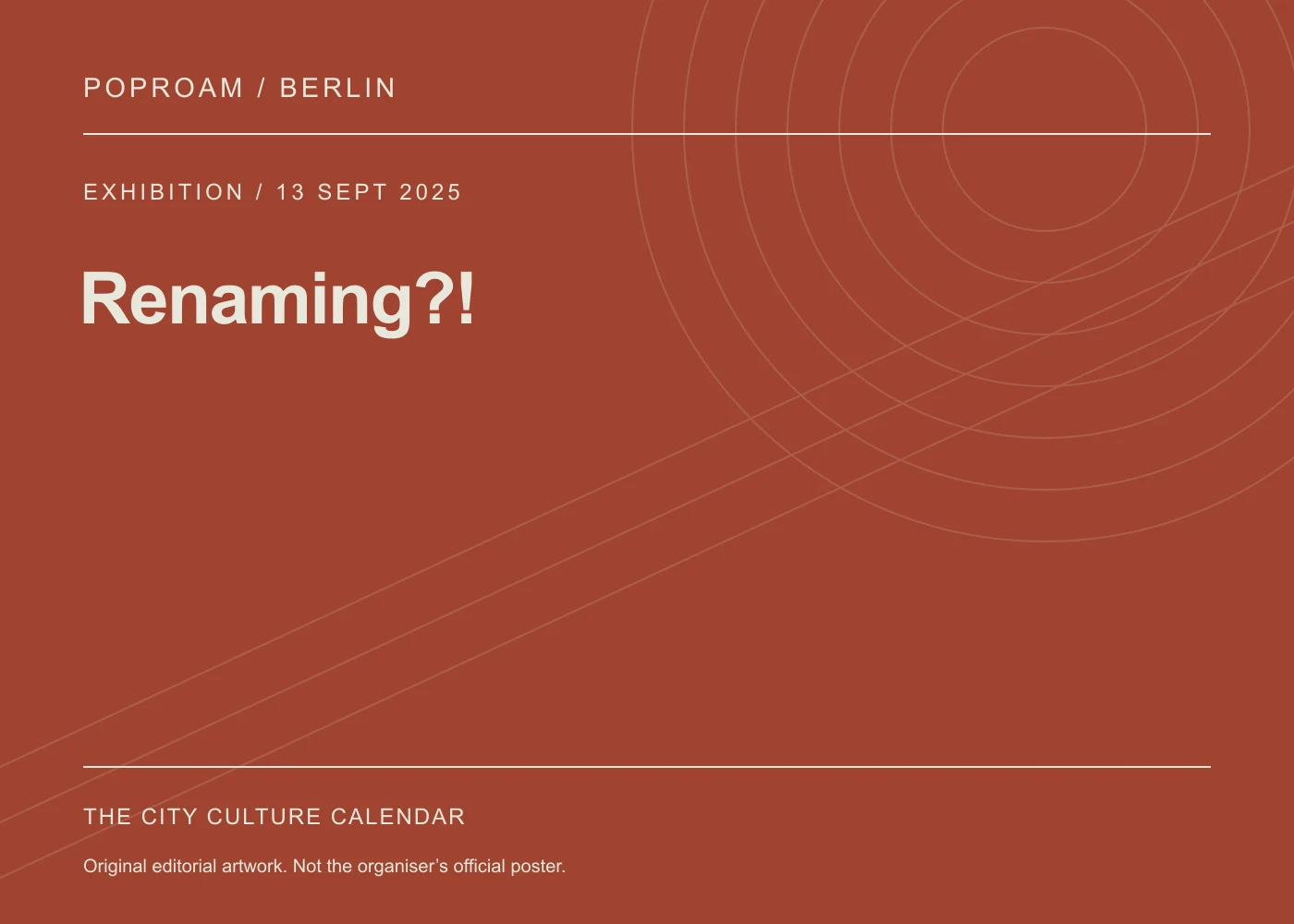 Original editorial programme artwork for Renaming?!. This is not the organiser’s official poster.
