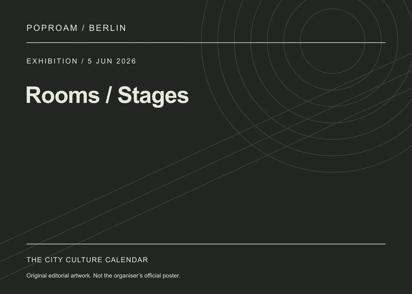 Original editorial programme artwork for Rooms / Stages. This is not the organiser’s official poster.