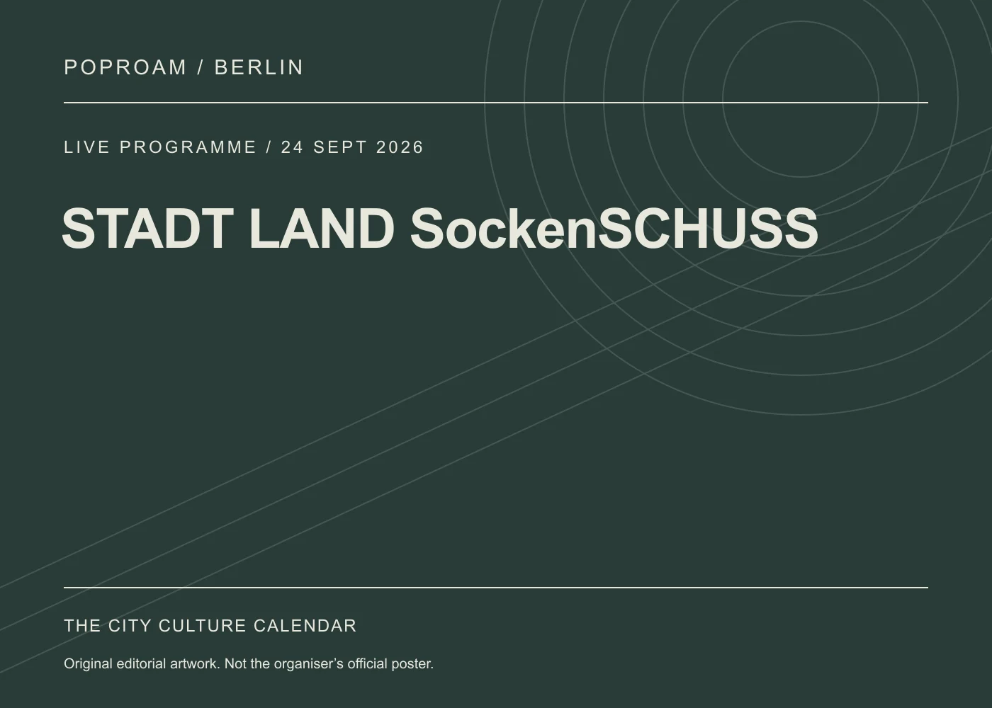 Original editorial programme artwork for STADT LAND SockenSCHUSS. This is not the organiser’s official poster.