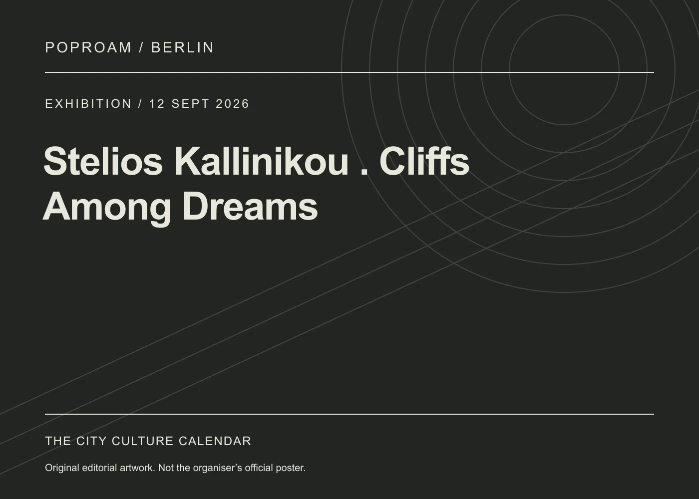 Original editorial programme artwork for Stelios Kallinikou . Cliffs Among Dreams. This is not the organiser’s official poster.