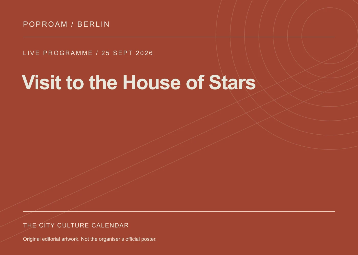 Original editorial programme artwork for Visit to the House of Stars. This is not the organiser’s official poster.