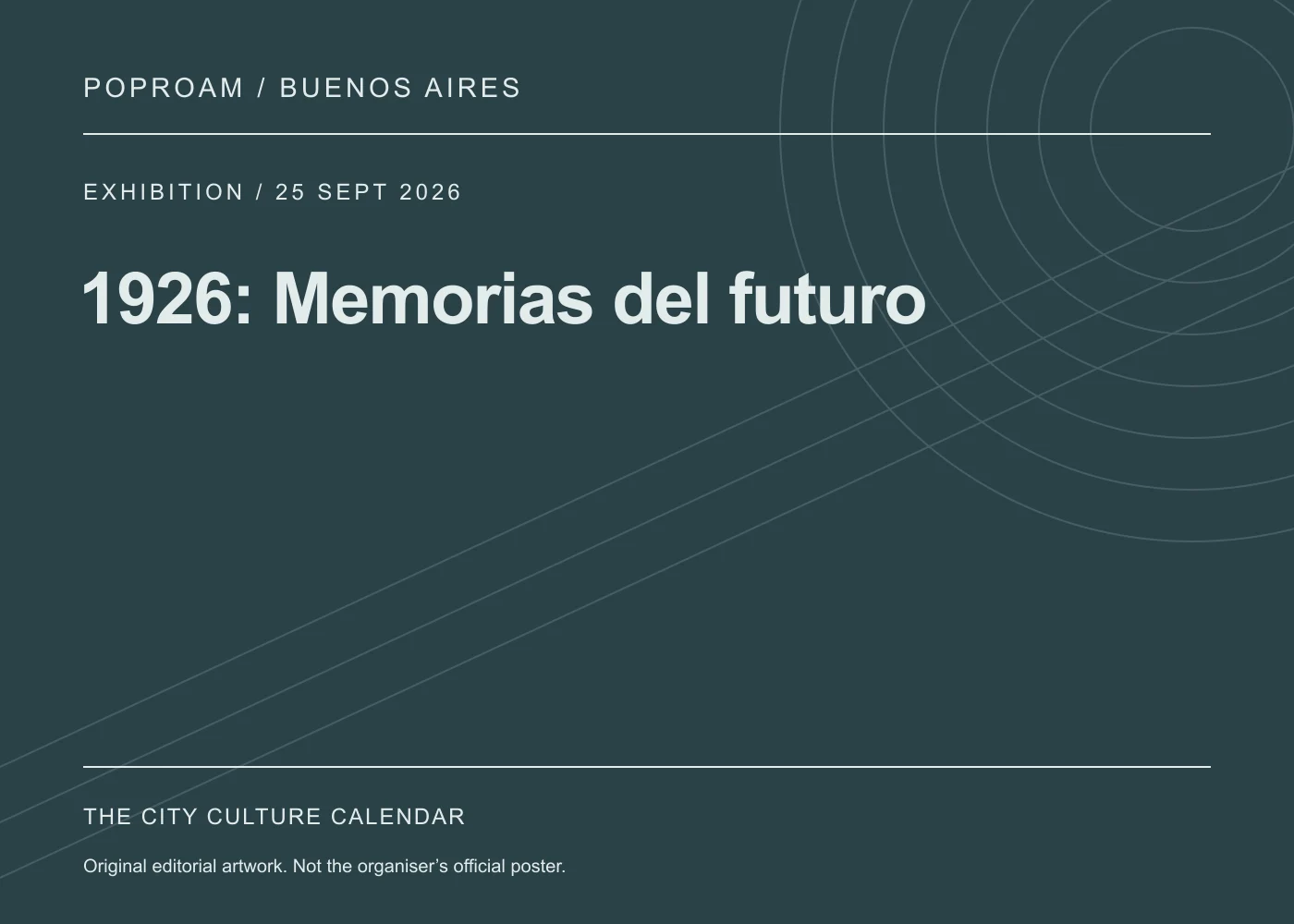 Original editorial programme artwork for 1926: Memorias del futuro. This is not the organiser’s official poster.