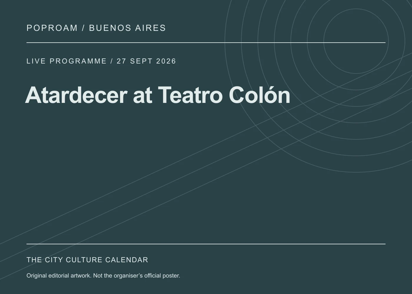 Original editorial programme artwork for Atardecer at Teatro Colón. This is not the organiser’s official poster.