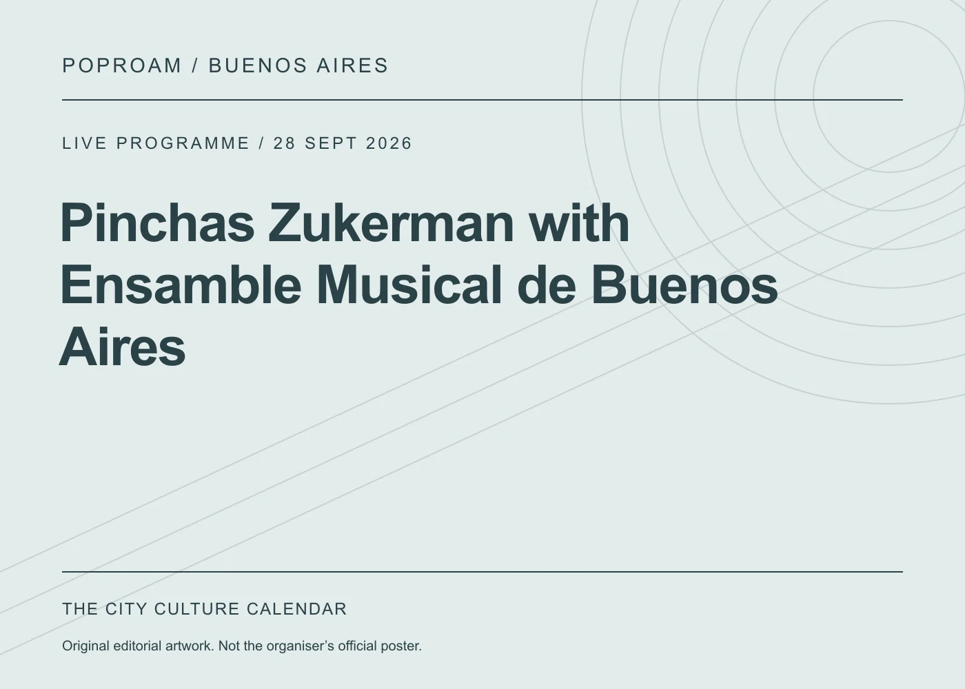 Original editorial programme artwork for Pinchas Zukerman with Ensamble Musical de Buenos Aires. This is not the organiser’s official poster.