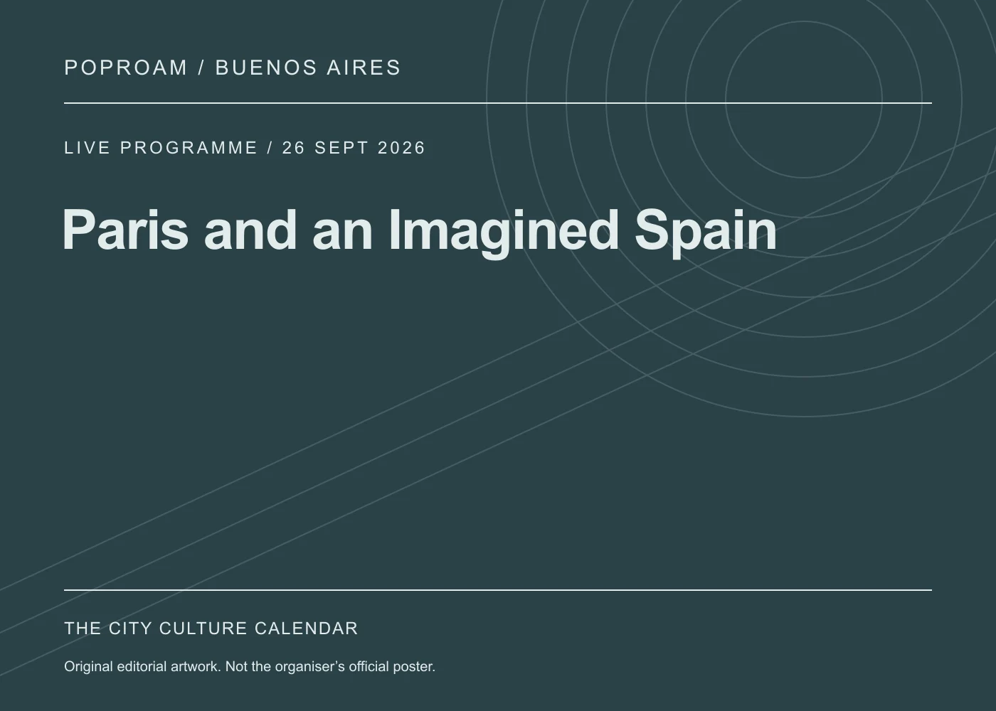 Original editorial programme artwork for Paris and an Imagined Spain. This is not the organiser’s official poster.