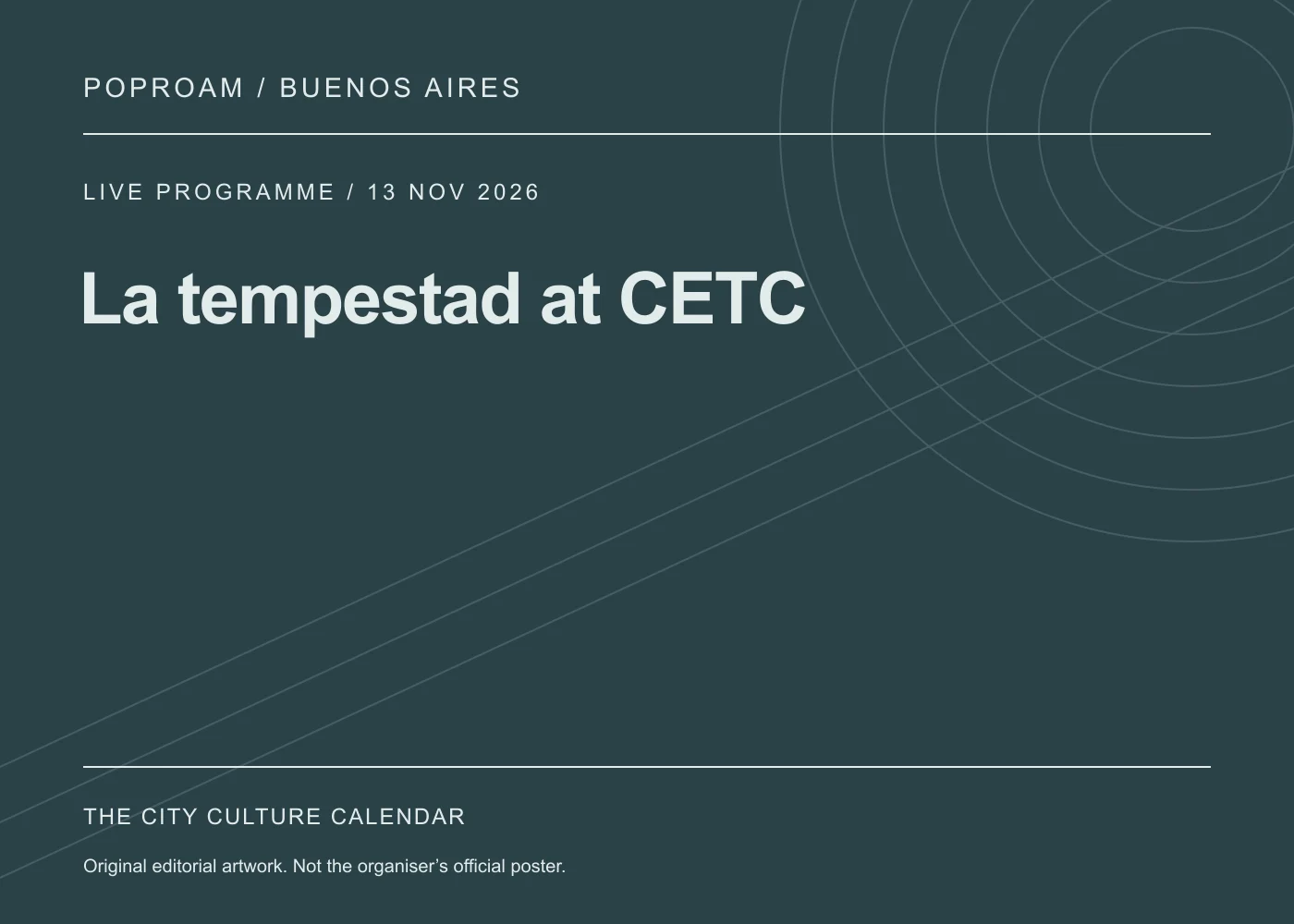 Original editorial programme artwork for La tempestad at CETC. This is not the organiser’s official poster.