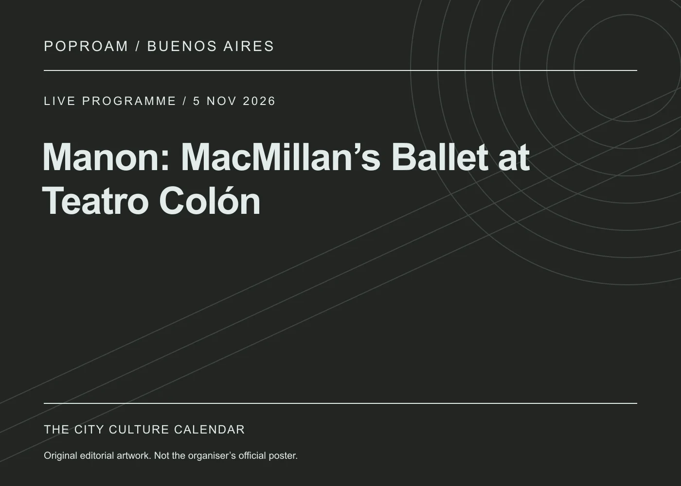 Original editorial programme artwork for Manon: MacMillan’s Ballet at Teatro Colón. This is not the organiser’s official poster.