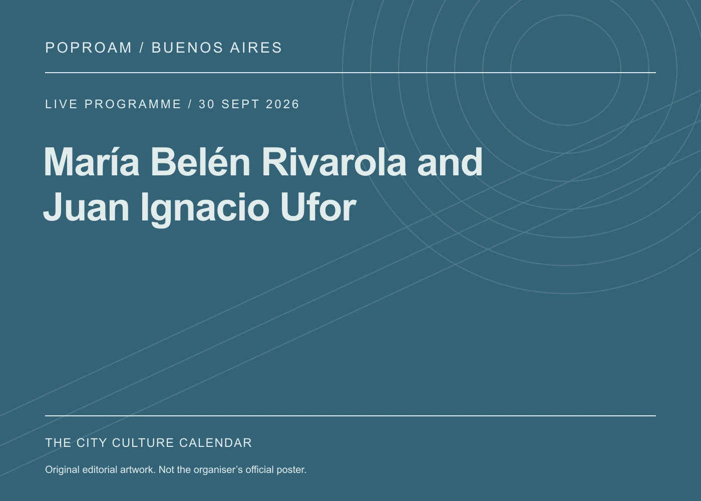 Original editorial programme artwork for María Belén Rivarola and Juan Ignacio Ufor. This is not the organiser’s official poster.
