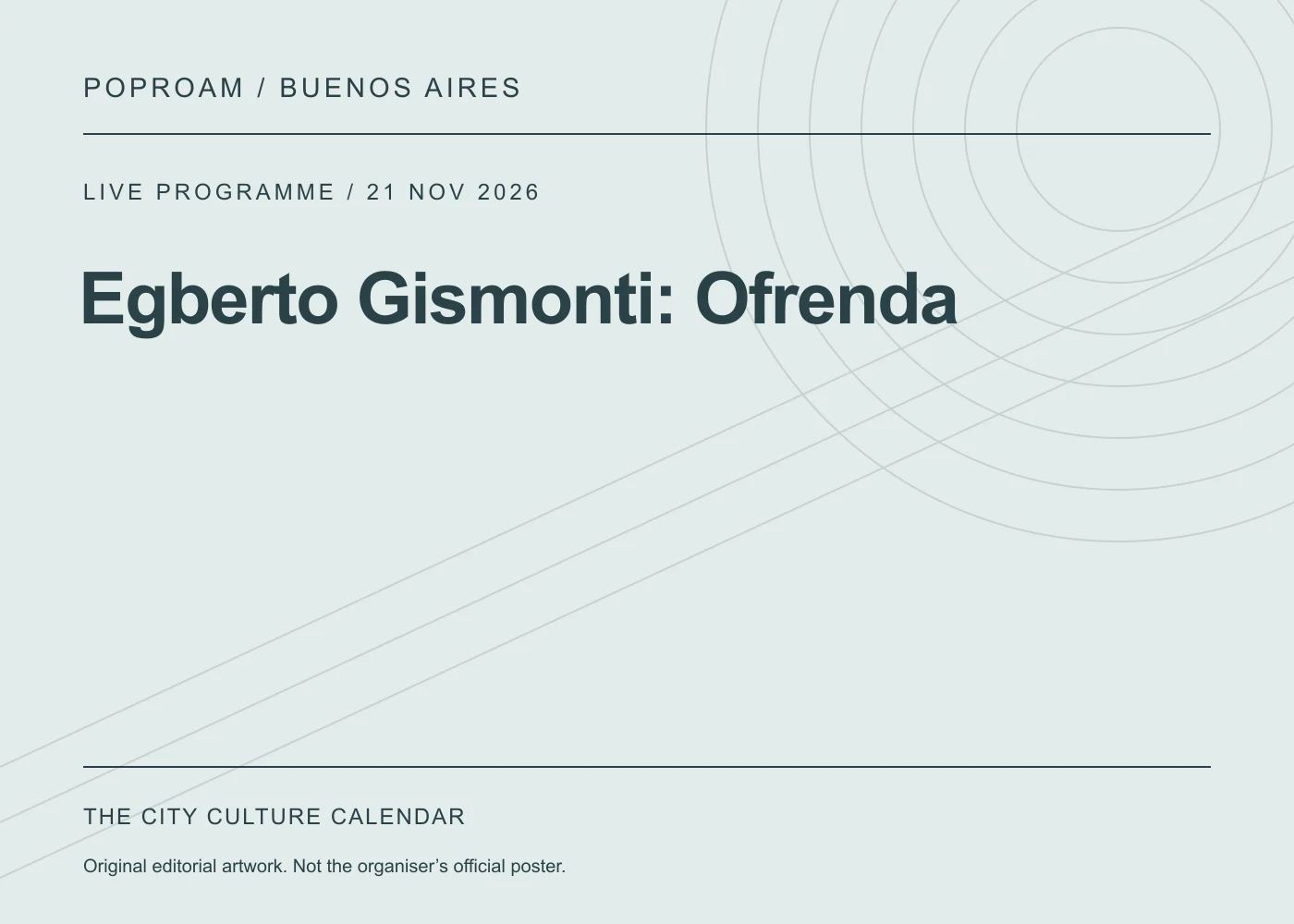 Original editorial programme artwork for Egberto Gismonti: Ofrenda. This is not the organiser’s official poster.