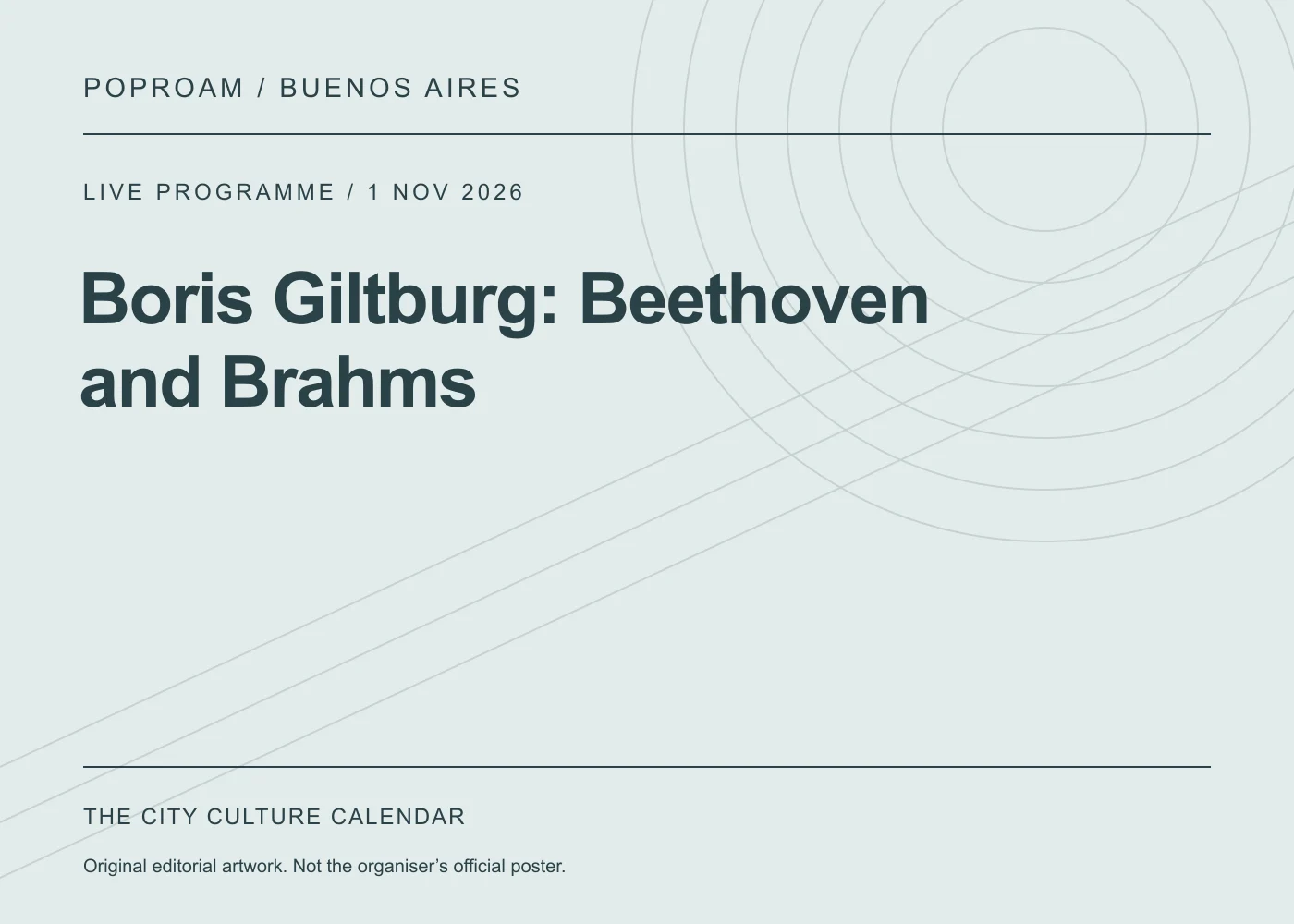 Original editorial programme artwork for Boris Giltburg: Beethoven and Brahms. This is not the organiser’s official poster.