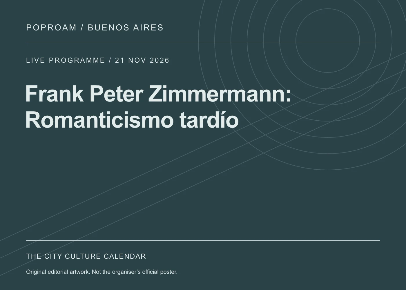 Original editorial programme artwork for Frank Peter Zimmermann: Romanticismo tardío. This is not the organiser’s official poster.