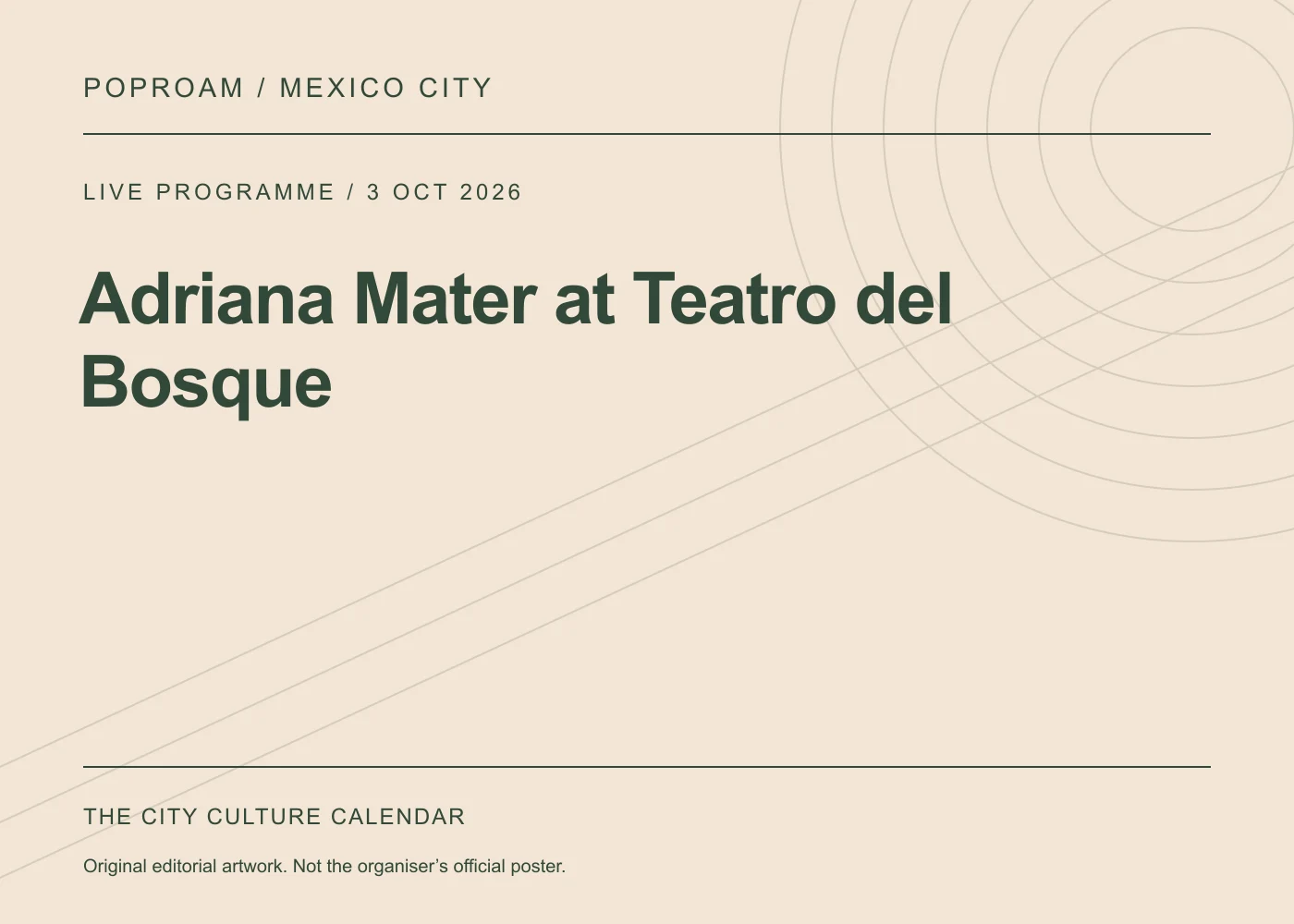 Original editorial programme artwork for Adriana Mater at Teatro del Bosque. This is not the organiser’s official poster.