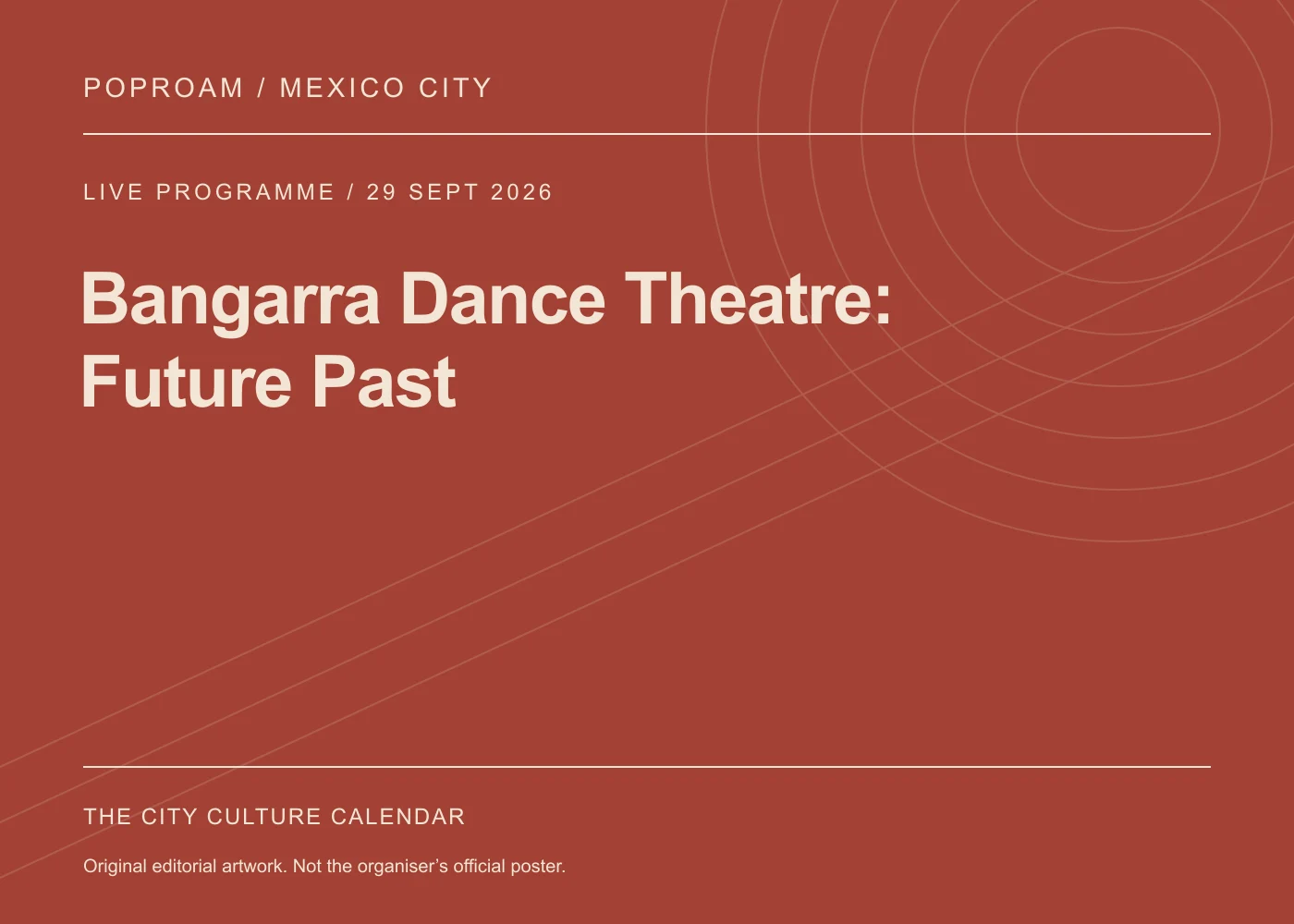 Original editorial programme artwork for Bangarra Dance Theatre: Future Past. This is not the organiser’s official poster.
