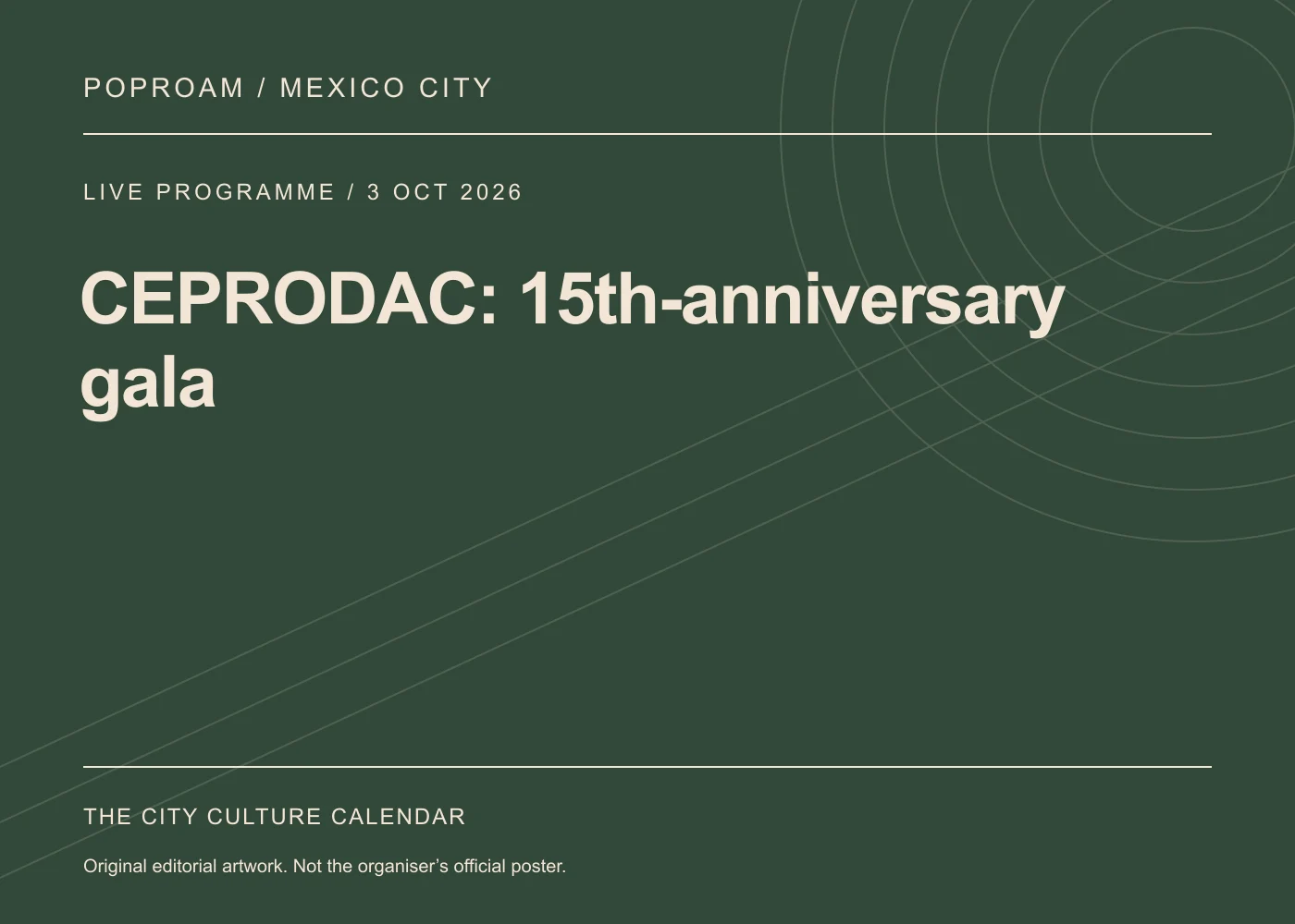 Original editorial programme artwork for CEPRODAC: 15th-anniversary gala. This is not the organiser’s official poster.