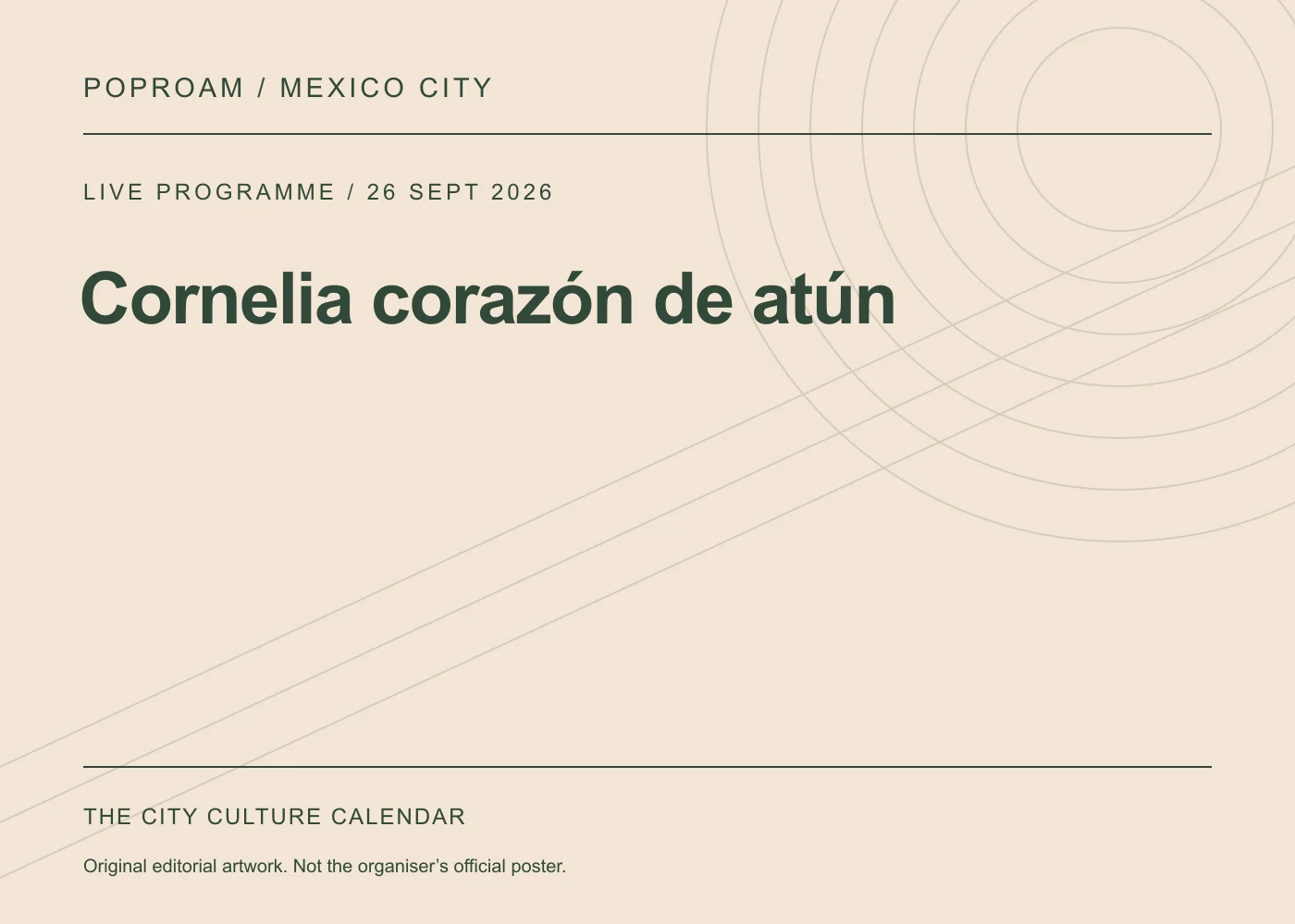 Original editorial programme artwork for Cornelia corazón de atún. This is not the organiser’s official poster.