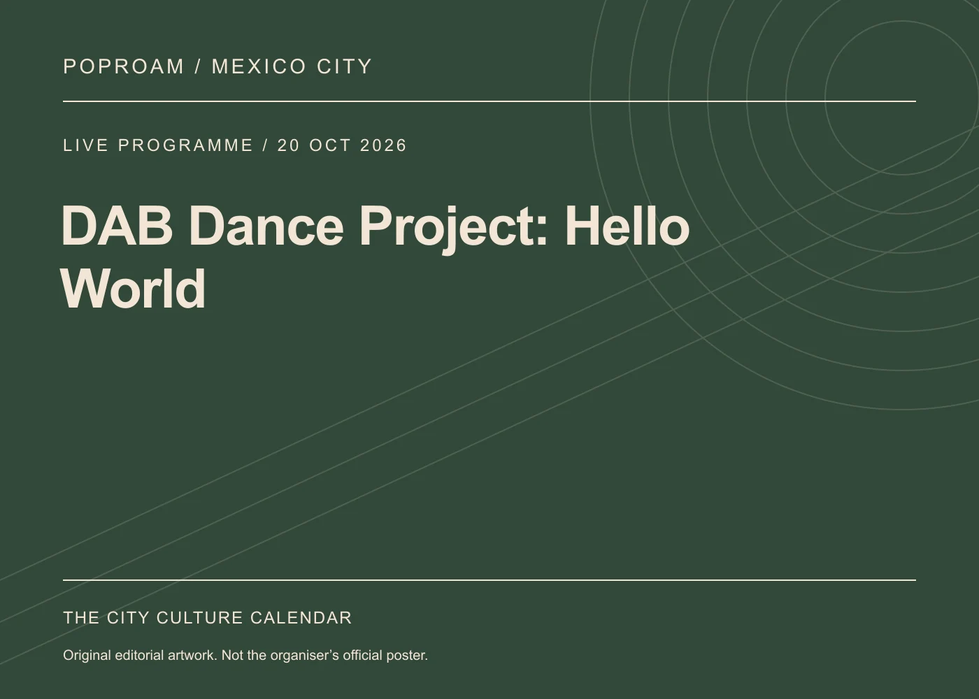Original editorial programme artwork for DAB Dance Project: Hello World. This is not the organiser’s official poster.