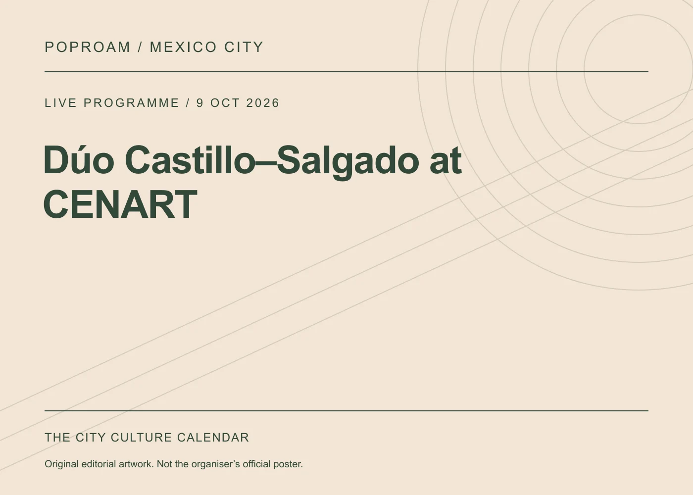 Original editorial programme artwork for Dúo Castillo–Salgado at CENART. This is not the organiser’s official poster.