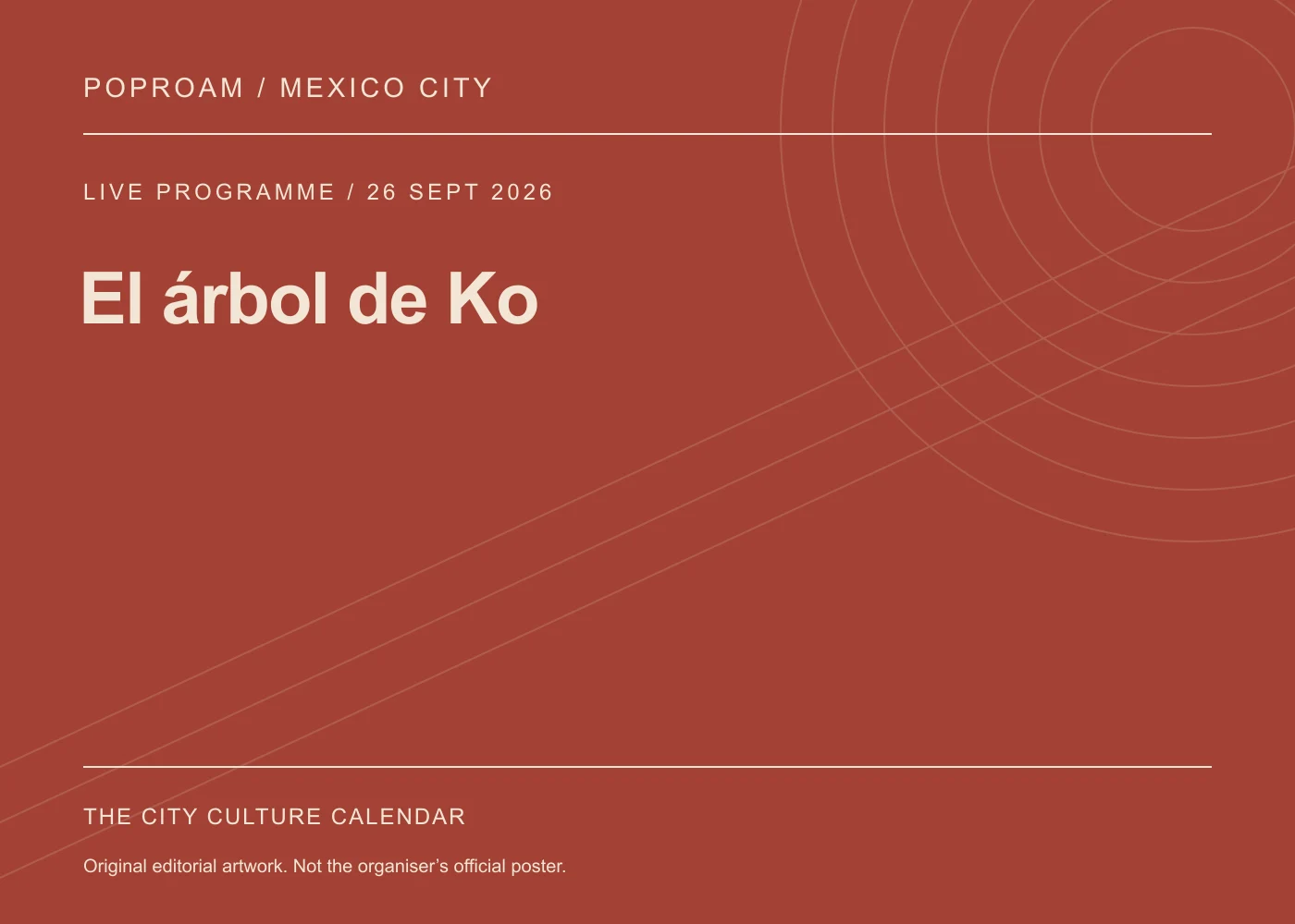 Original editorial programme artwork for El árbol de Ko. This is not the organiser’s official poster.