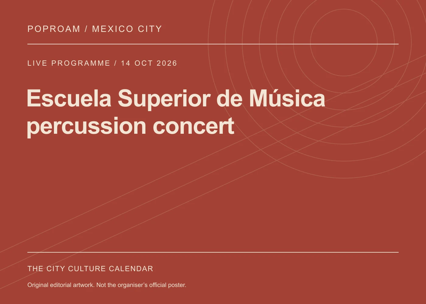 Original editorial programme artwork for Escuela Superior de Música percussion concert. This is not the organiser’s official poster.