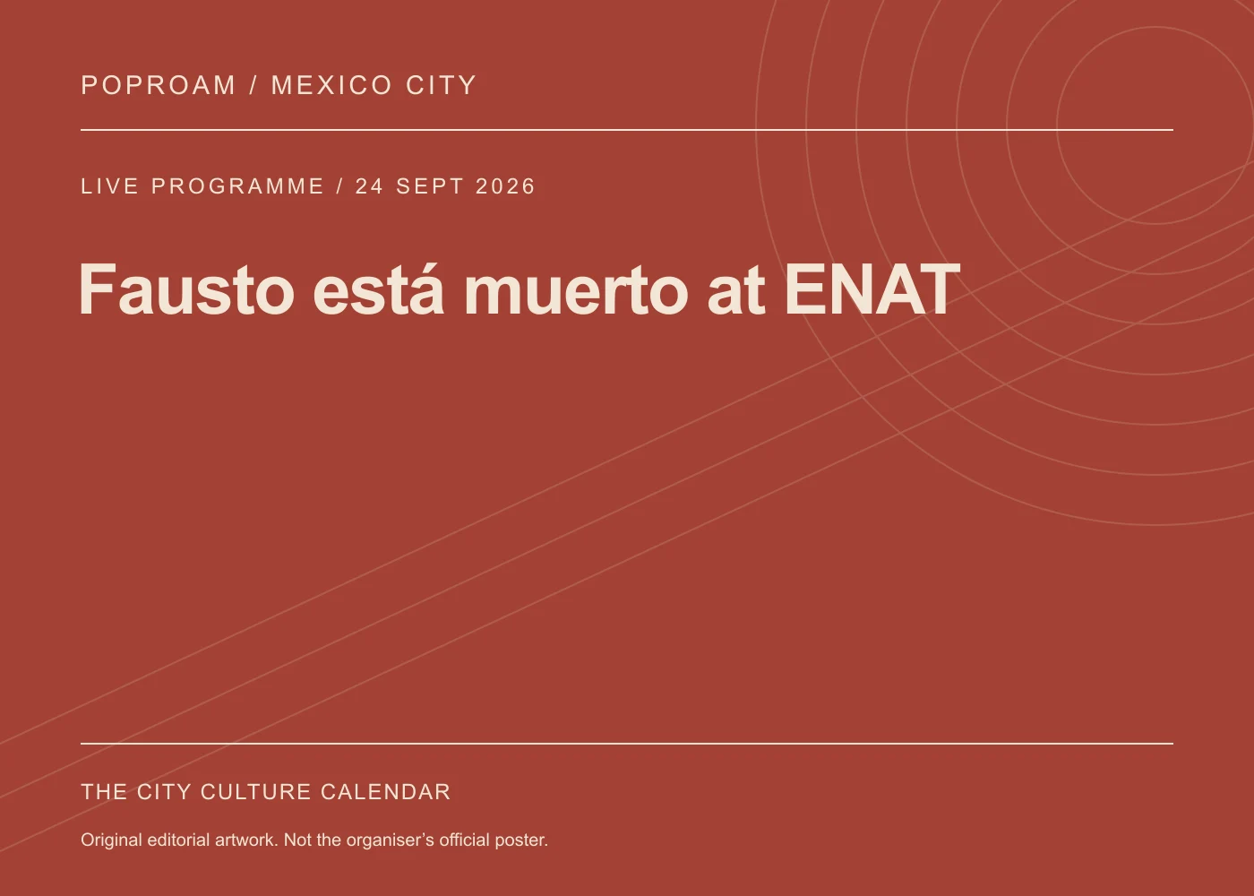 Original editorial programme artwork for Fausto está muerto at ENAT. This is not the organiser’s official poster.