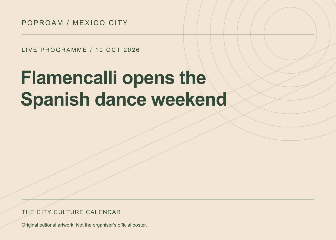 Original editorial programme artwork for Flamencalli opens the Spanish dance weekend. This is not the organiser’s official poster.