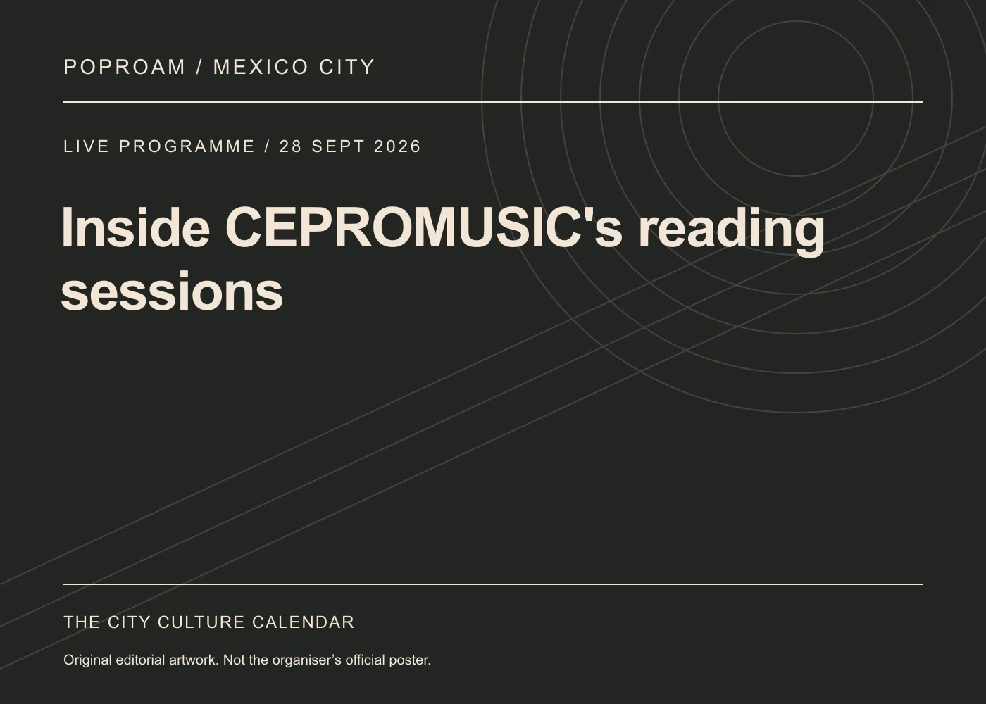 Original editorial programme artwork for Inside CEPROMUSIC's reading sessions. This is not the organiser’s official poster.