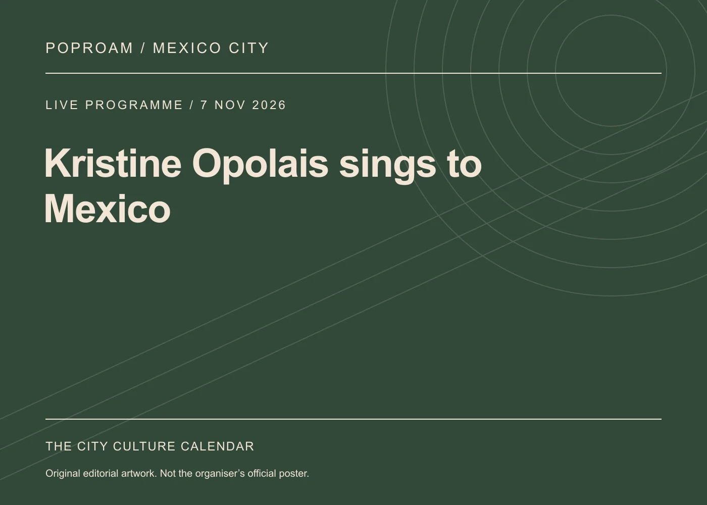 Original editorial programme artwork for Kristine Opolais sings to Mexico. This is not the organiser’s official poster.