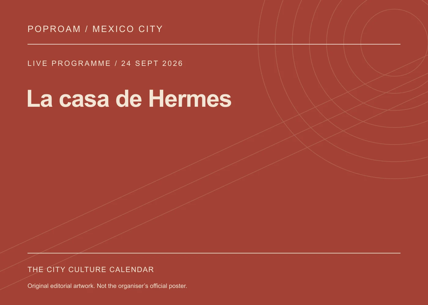 Original editorial programme artwork for La casa de Hermes. This is not the organiser’s official poster.