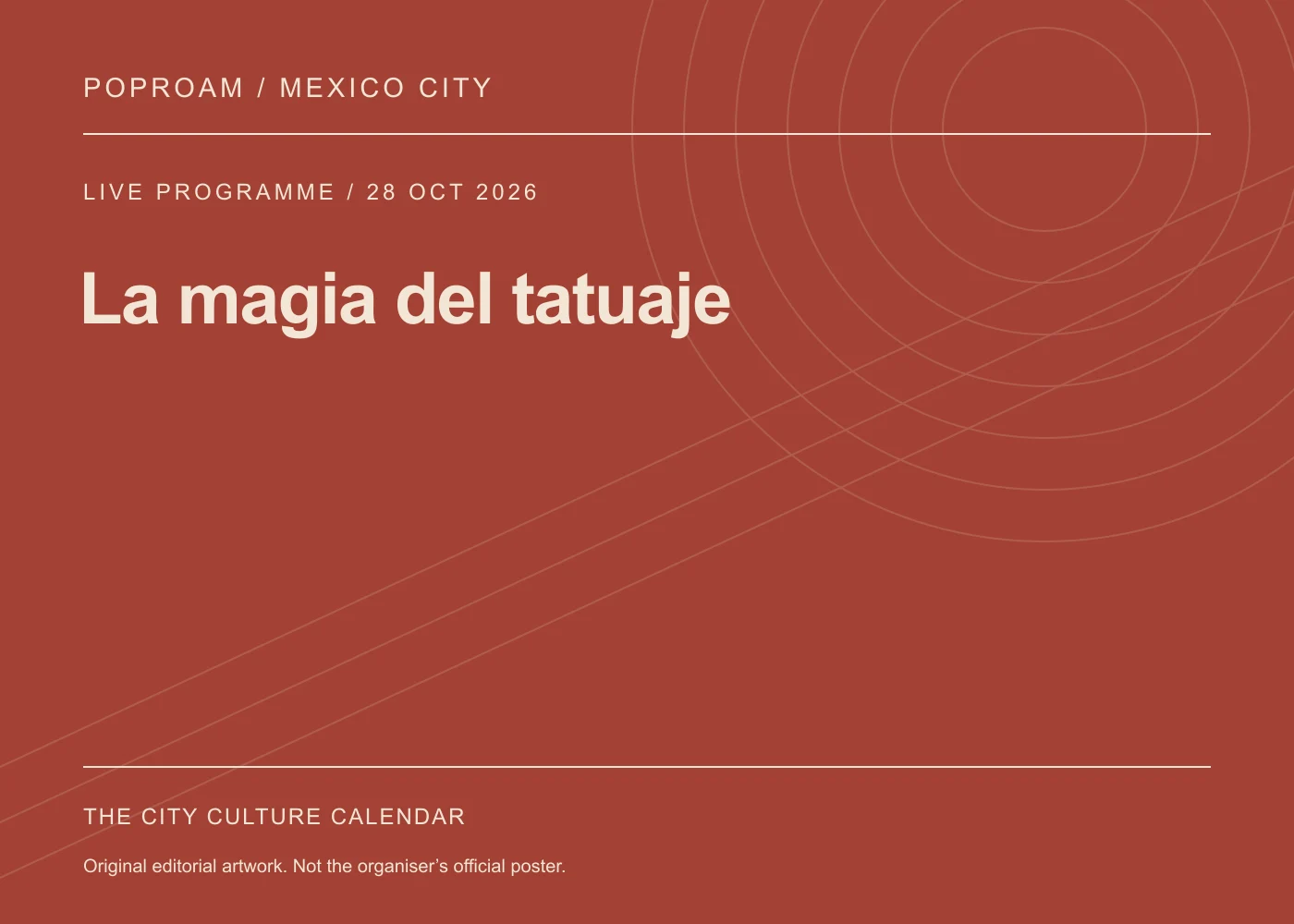 Original editorial programme artwork for La magia del tatuaje. This is not the organiser’s official poster.
