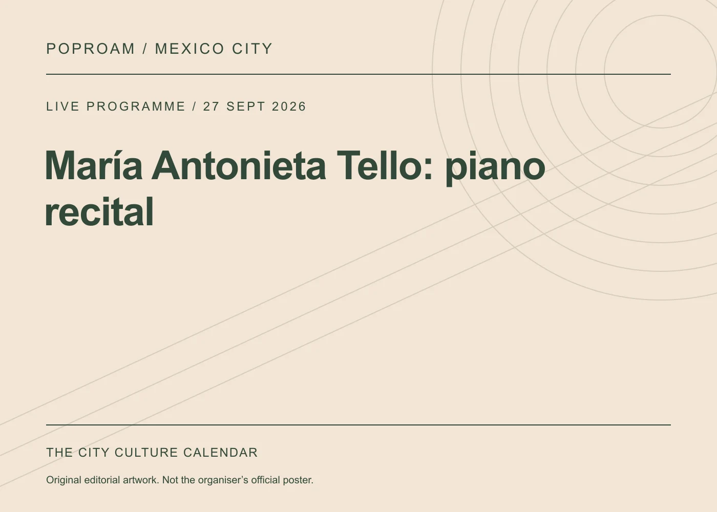 Original editorial programme artwork for María Antonieta Tello: piano recital. This is not the organiser’s official poster.