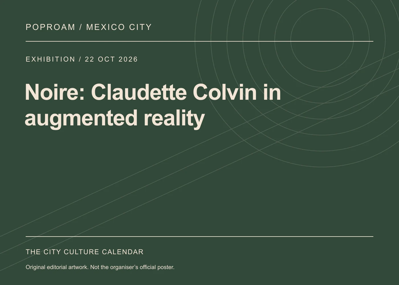 Original editorial programme artwork for Noire: Claudette Colvin in augmented reality. This is not the organiser’s official poster.