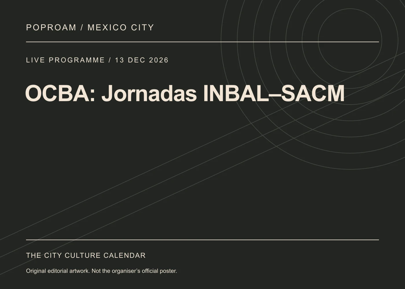 Original editorial programme artwork for OCBA: Jornadas INBAL–SACM. This is not the organiser’s official poster.