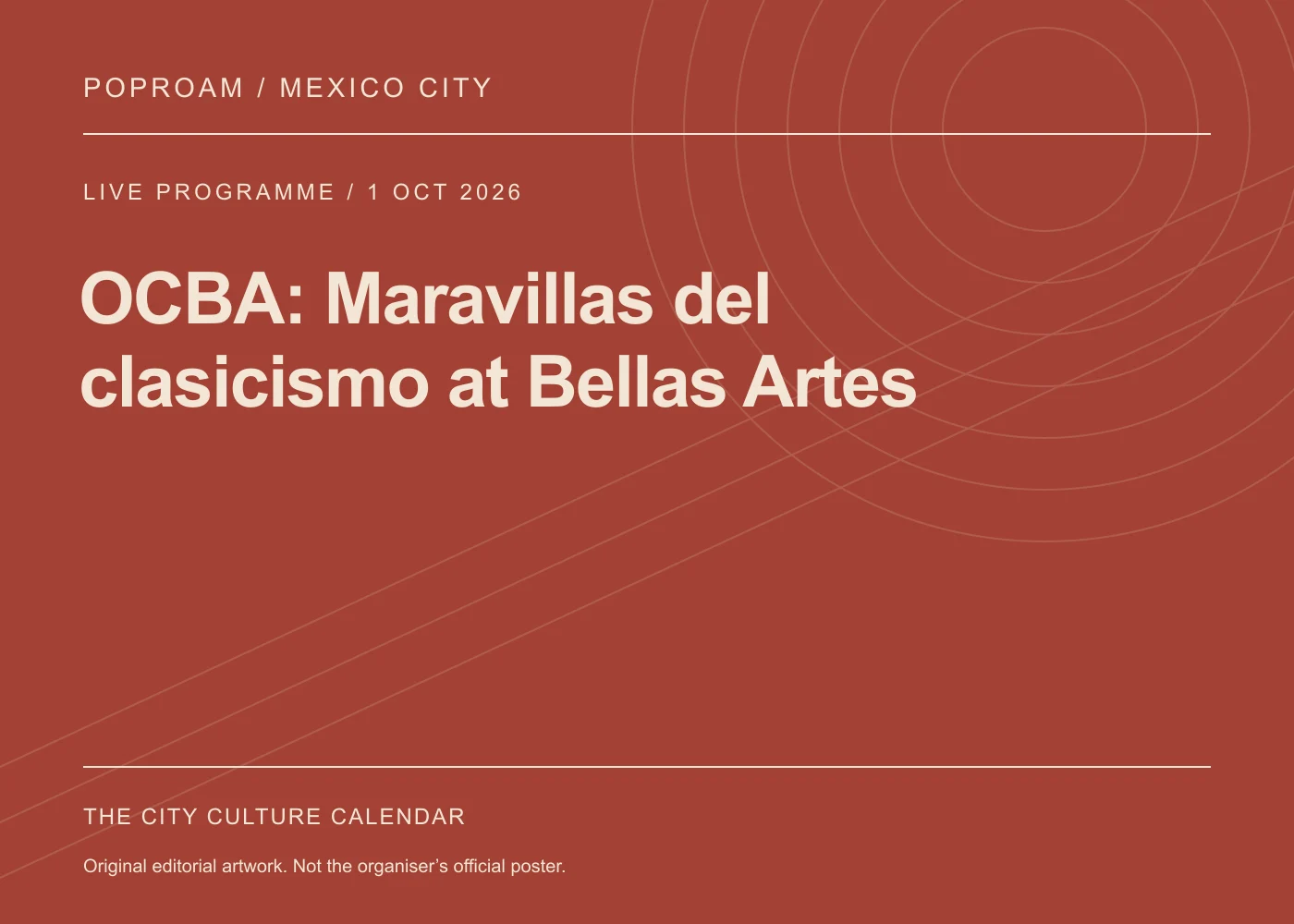 Original editorial programme artwork for OCBA: Maravillas del clasicismo at Bellas Artes. This is not the organiser’s official poster.