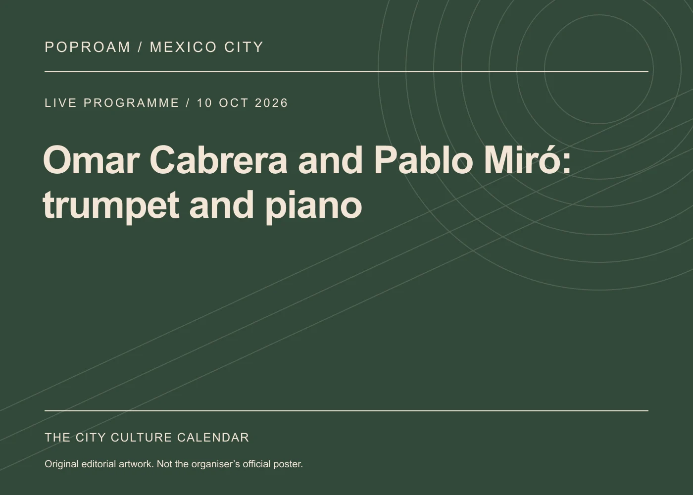 Original editorial programme artwork for Omar Cabrera and Pablo Miró: trumpet and piano. This is not the organiser’s official poster.