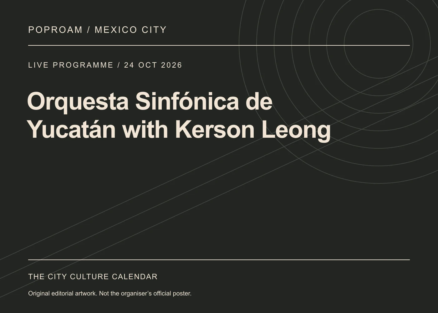 Original editorial programme artwork for Orquesta Sinfónica de Yucatán with Kerson Leong. This is not the organiser’s official poster.