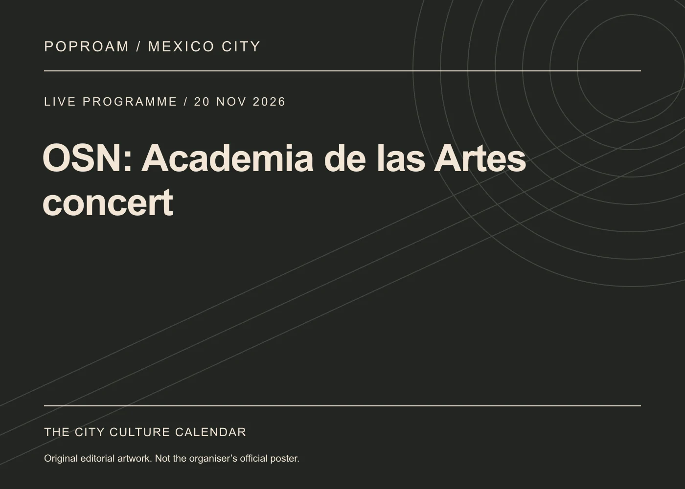 Original editorial programme artwork for OSN: Academia de las Artes concert. This is not the organiser’s official poster.