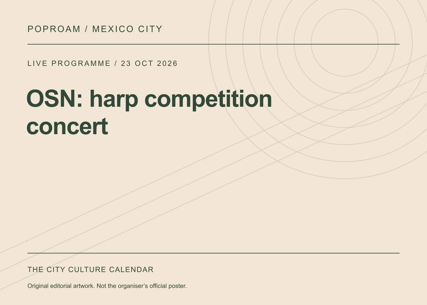 Original editorial programme artwork for OSN: harp competition concert. This is not the organiser’s official poster.
