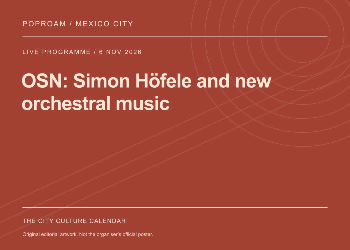 Original editorial programme artwork for OSN: Simon Höfele and new orchestral music. This is not the organiser’s official poster.
