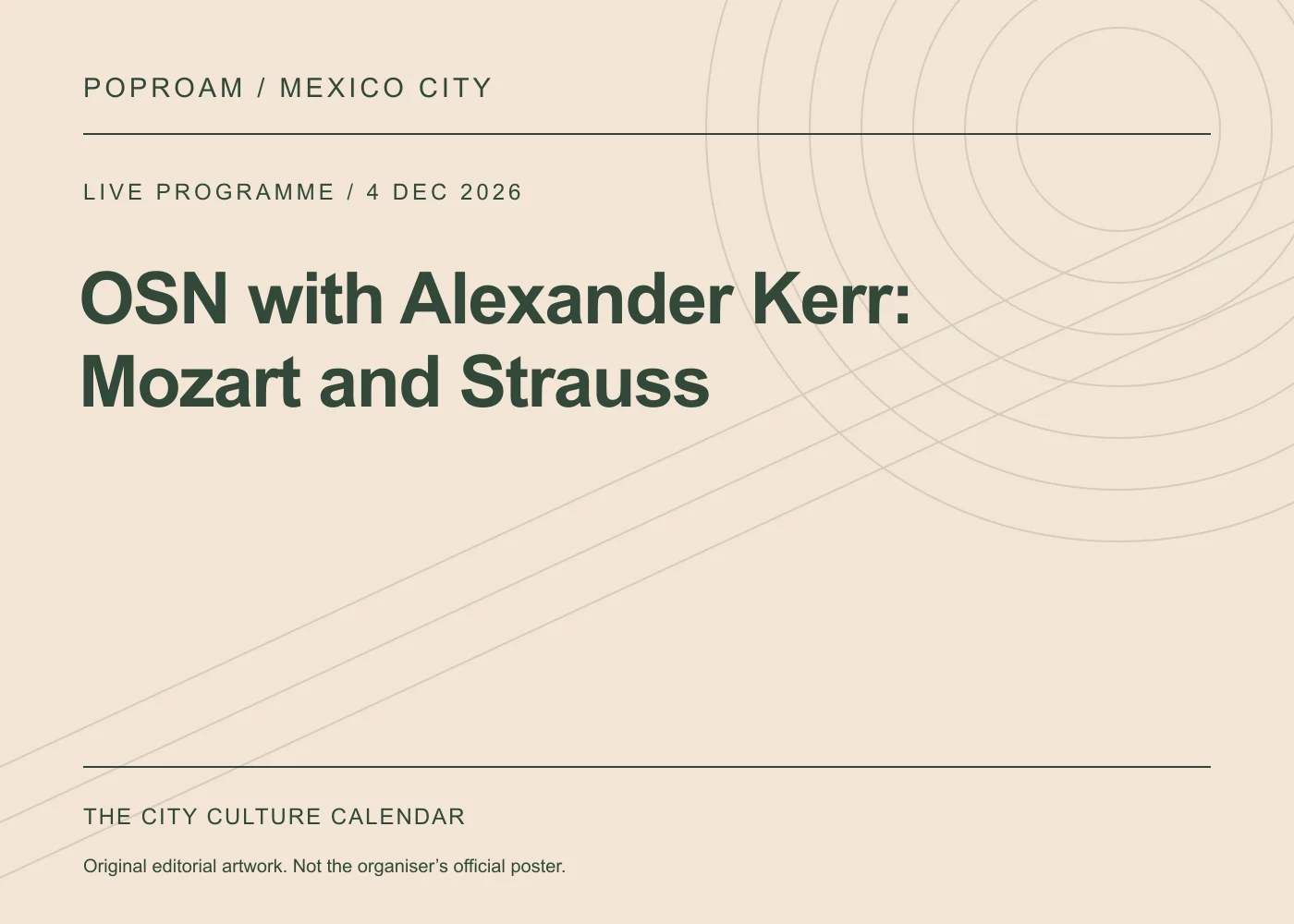 Original editorial programme artwork for OSN with Alexander Kerr: Mozart and Strauss. This is not the organiser’s official poster.