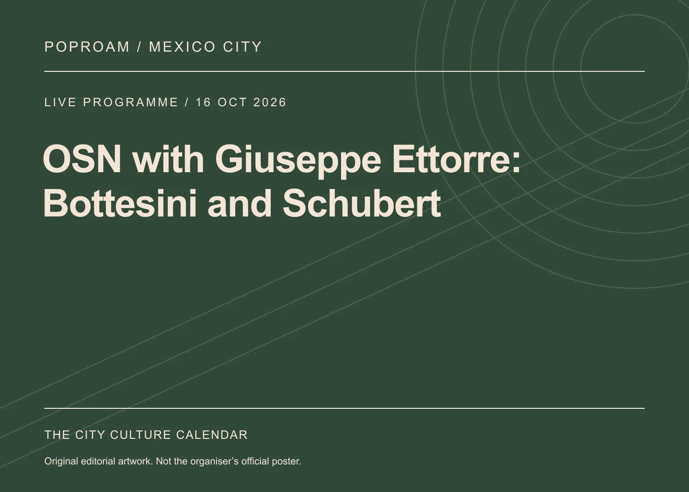 Original editorial programme artwork for OSN with Giuseppe Ettorre: Bottesini and Schubert. This is not the organiser’s official poster.
