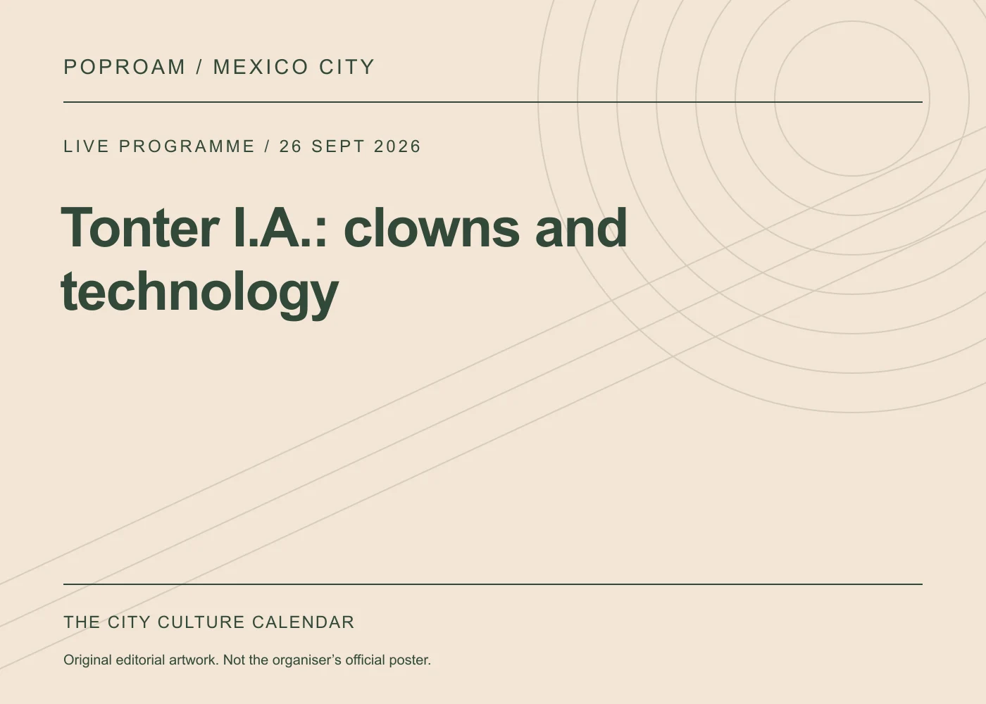 Original editorial programme artwork for Tonter I.A.: clowns and technology. This is not the organiser’s official poster.